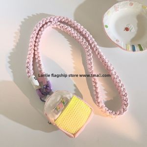 Dopamine Smiley Face Pink Coin Purse Phone Case Holder Multifunctional Key Apple Bluetooth Earphone Storage Bag Mobile Phone Weaving Crossbody Long Rope CCD Camera Portable Outdoor Side Back