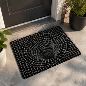 VIKAMA 3D Black Hole Grid Illusion Doormat Non Slip Water Absorbent Floor Mat for Front Entrance Indoor Game Room Home Decor