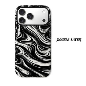 Black White Liquid Swirl Phone Case for iPhone 18 17 16 15 14 13 12 11 Air Pro Max Plus Double-layer Cover