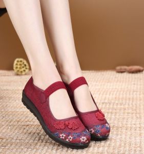 Spring Autumn Beijing Cloth Shoes for Women Breathable Casual Mesh Slippers Flat Heel Anti-slip Elderly Mom Shoes