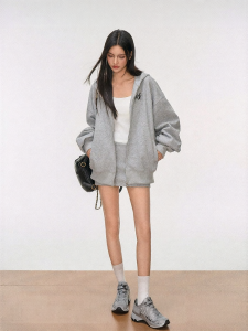 Casual College Style Spring Fall Knit Hoodie Set For Women