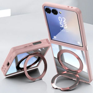 360° Magnetic Ring Holder Phone Case for Samsung Galaxy Z Flip 7 6 5 Flip7 Flip6 Flip5 5G Kickstand TPU+PC Clear Back Cover