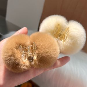 [Cute Little Hair Ball Hair Clip] Ins Real Rex Rabbit Hair Grip Fall and Winter Net Red Cherry Little Clip Stuffed Hair Accessories