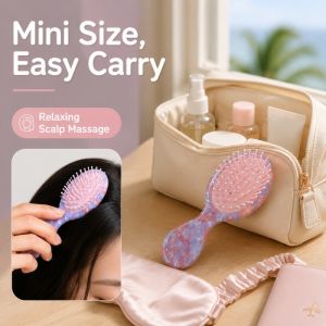 Korean Style Acetate Air Cushion Comb Scalp Massage Hairbrush Nylon Bristle Detangle Anti Static 14cm Mini Portable Travel Wet Dry Salon Hair Styling Tool for Women