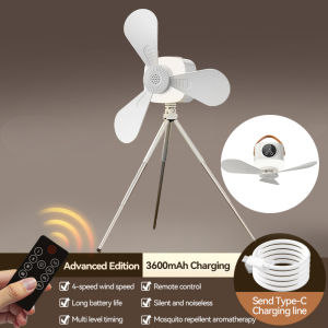 USB Rechargeable Mini Ceiling Fan Dormitory Home Remote Control Quietly Ceiling Fan Light Outdoor Camping Fan with Night Light