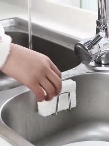304 Stainless Steel Adhesive Sink Sponge Holder with Drip Rack