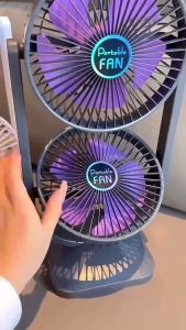 USB Rechargeable Double-Layer Desktop Fan with 90° Up and Down Adjustment and 3 Wind Speeds Double head fan