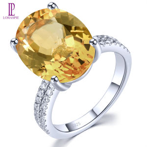 Lohaspie Jewelry Real 8 Carats Pure Silver 925 Original Ring Natural Citrine Smoky Quart Ring Citrine Stone Original Ring Birthstone Ring For Women Silver 925 Jewelry