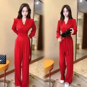 High-Waist Slimming Jumpsuit for Women New Arrival Fall Season Fashion Polyester Work Clothing Tape Detailing Loose Pants Style