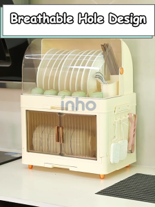 INHO L38/40cm Multi-Layers Dish Drainer Rack Organizer With Cover Kitchenware Storage Cabinet