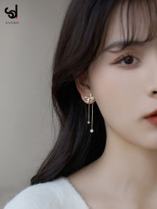 Bows Earrings for Women Niche Design Classy Long Fringe Earrings Mosquito Coil Ear Clip Non-Piercing Earrings