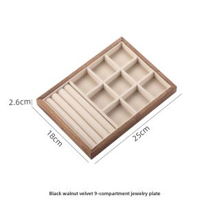 Black Walnut Jewelry Flannel Display Plate Ring Earring Storage Props Necklace Tray Display Stand