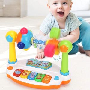 Baby Piano Toys Kids Rotating Music Keyboard Light Sound Musical Toy for ToddlersEarly Educational Music Toy Gift Random Color
