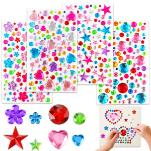 4-8Sheets 3D Gem Acrylic Crystal Stickers Kids DIY Decoration Self Adhesive Jewel Crafts Sparkly Rhinestone Stickers Girls Gifts