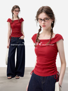 BAIDAIFEI | Irregular Shoulder Fitted Short T-Shirt