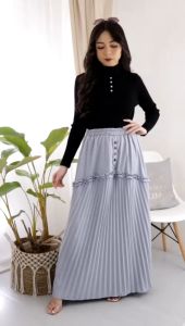 Rok Plisket Panjang Kerutan Kancing Kantong Polos Rok muslim Mayung Payung Bawahan Terbaru Termurah Terlaris