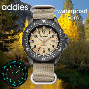 ADDIES Mens Outdoor Fashion Watch 50m Water Resistance 41mm Quartz Watch Nylon Strap Tubular Luminous Display with Calendar