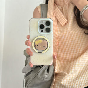 Korean Japanese Style Cute Girl Heart Yellow Milk Drop Splashed Ink Star Cartoon Black Cat Magnetic Absorption Bracket iPhone15Pro Compatible 16Promax Applicable Apple13 Women Double Layer Printing Mobile Phone Case