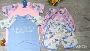 Đồ bơi bé gái 2 mảnh áo ngắn tay phủ bụng quần đùi họa tiết dễ thương nhiều màu chất liệu thun lạnh BINSPORTS BB035