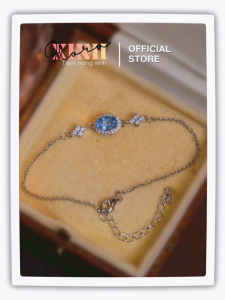 Vòng Tay Hợp Kim Kẽm Lumina Flora Charm Đá Xanh Oval Layer Handmade Nữ Thanh Lịch
