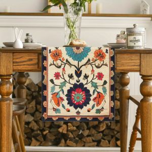 VIKAMA Simple Ethnic Floral Table Runner Family Gathering Table Decoration Coffee Table Table Flag Outdoor Picnic Decoration