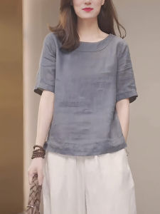 UYFY | Casual Loose Round Neck Short Sleeve T-Shirt Womens Summer New Style Commute Versatile Top Simple Elegance Light Grey