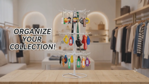 Keychain Organizer Stand with 3 Tiers Maximum Capacity Stable White Wire Construction Perfect for Retail & Home Tool-Free Assembly in Minutes