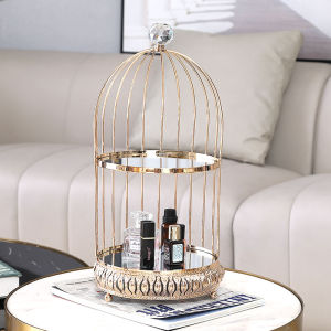 Double-Layered Gold Luxury Home Entrance Makeup Desk Mirror Finish Storage Rack Decorative Metal Organizer for Bedroom