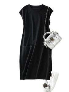 Pure Color Slim Fit Sleeveless Dress Womens Street Style Loose Waist A-Line Skirt round Neck Long Dress Summer Basic Style