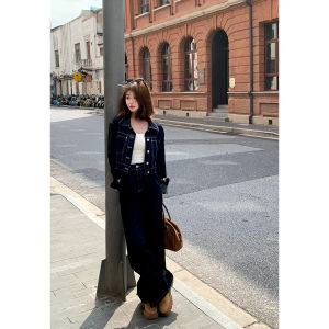 High Waist Straight Leg Jeans Jacket And Pants Set Womens Fashion Autumn Collection Short American Style Denim Outfit