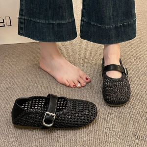 MONITING | Flattop Cutout Fishnet Sandals