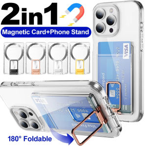 Magnetic Wallet Card Holder for Magsafe Case for IPhone 16 15 Pro Max Plus Magnet Card Slots Cover Phone Stand for Samsung S25