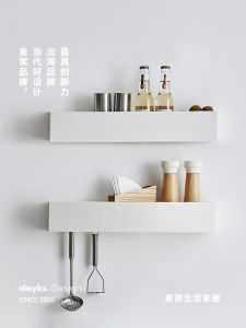 Olayks Kitchen Storage Rack Spice Holder Wall Mounted No Drilling Bathroom Organizer Modern Simple Style Metal Single Layer
