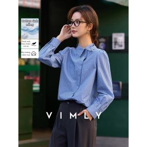 Vimly | Áo Blouse Dài Tay Chữ Nhật Xanh Sọc