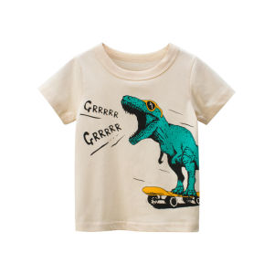 Summer New Childrens Short Sleeve T-shirt Pure Cotton Dinosaur Cartoon Boys Baby Clothes Breathable Comfortable Casual Wear