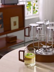 YINXIANG80YIGUAN | High Aesthetic Walnut Wood Base Glass Water Cup Set