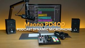 MAONO PD400X USB/XLR PROFESSIONAL PODCAST DYNAMIC MICROPHONE WITH CARDIOID PATTERN 3 IN 1 MULTI-FUNCTION COMPOUND KNOB REAL-TIME MONITORING AND 1 TAPE TO MUTE