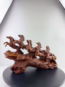 ม้ามงคล 8 ตัว เรซินลายไม้ เสริมฮวงจุ้ยให้ธุรกิจ การค้า การงาน ประสบความสำเร็จรวดเร็ว