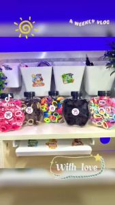 Hộp 96-100 sợi chun buộc tóc vải cho bé 1.5-2cm hộp chun táo gấu dâu