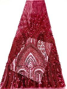 African 2026 Luxurious Beaded Lace Fabric French 5 Yards Tulle Mesh Lace Sequins Embroidered Lace Fabrics Weddings Party Dress