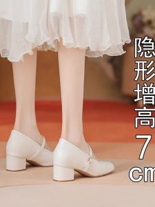 Elevated Heel Mary Janes Womens Shoes Retro Hanfu White High Heels New Chinese Style Cheongsam Slope Heel Single Shoes
