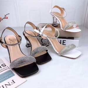 Giày sandal cao gót vuông 7p quai bản full đá quai vòng cổ chân xoàn SD61