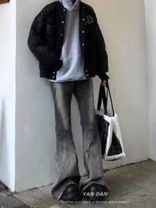 Retro Frayed Gradient Loose Mens Jeans Spring Autumn High Street Vintage Patchwork Floor-Length Pants Casual Wear