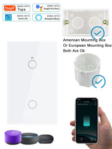 Tuya WiFi US Smart Light Switch Wall Touch Switches RF433 1/2/3 Gang Neutral Wire/No Neutral Wire Work with Alexa Google Home