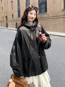 Black Fashionable Sweet Cool Style Hooded Leather Jacket Womens 2025 Autumn New All-Match Street PU Leather Jacket