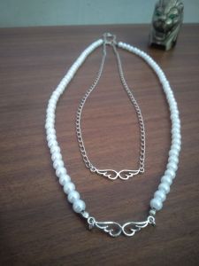 Kalung Liontin Sayap Model mutiara putih 6mm / Model Rantai/ Anti karat / 2 in 1