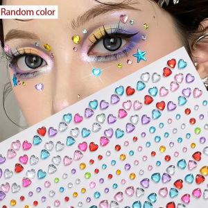 1Pcs 3D Iridescent Love-Heart Face Gems Self-Adhesive Stickers Sparkle Diamond Temporary Tattoos for Child Gril Eye Body Makeup