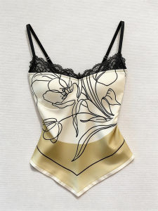 DVDK | French Floral Gradient Satin Lace Halter Vest