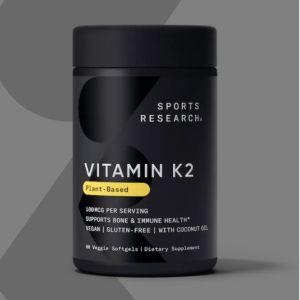 [ PRE ORDER ].SPORTS RESEARCH ~ Vitamin K2 Plant-Based 45 mcg /100 mcg/ 180 mcg 60 -120Veggie Softgels  ETA 10 -14 days delivery