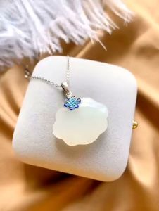 GL Fashion simple design S925 Sterling Silver natural Hetian jade blue knot Ruyi Necklace N8096